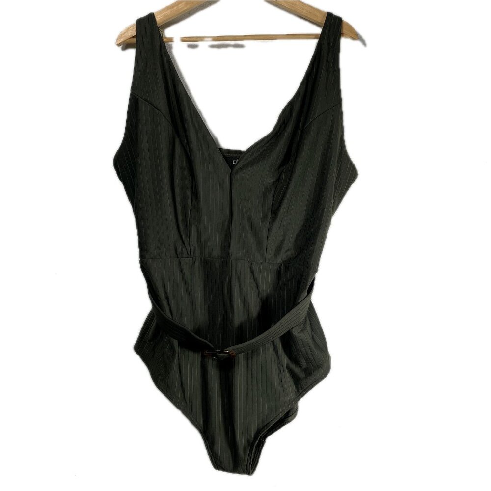 NWT City Chic Women's Calero One Piece Swimwear Khaki Green Size XL Buckle Belt